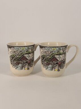 Vintage Johnson Brothers Friendly Village Covered Bridge Mug Pair